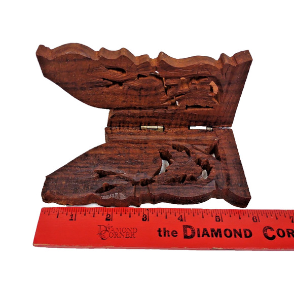 Vintage Detailed Hand Carved Wood 3 Leg Folding Stand India Scroll Work Hinged - Picture 3 of 8